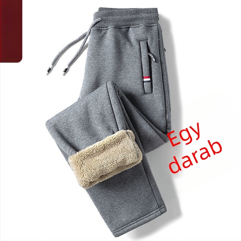 Férfi téli casual nadrág fleece béléssel, kopásálló, koreai stílus, karcsú szabás