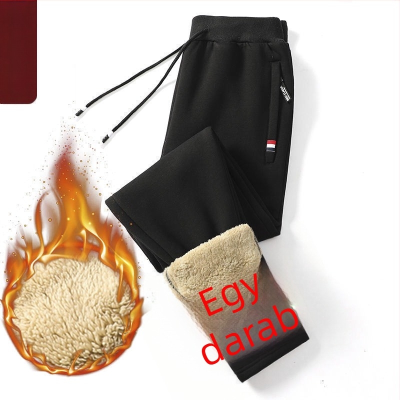 Férfi téli casual nadrág fleece béléssel, kopásálló, koreai stílus, karcsú szabás