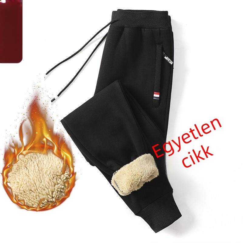 Férfi téli casual nadrág fleece béléssel, kopásálló, koreai stílus, karcsú szabás