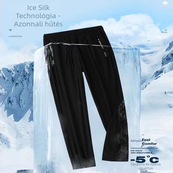 Férfi nyári Ice Silk könnyű, gyorsan száradó nadrág, egyenes szabású, széles szárú, mindennapi viselet.