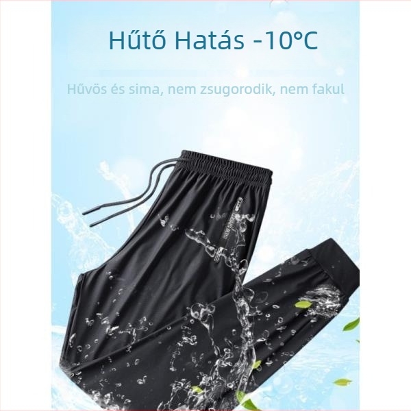 Férfi nyári Ice Silk könnyű, gyorsan száradó nadrág, egyenes szabású, széles szárú, mindennapi viselet.