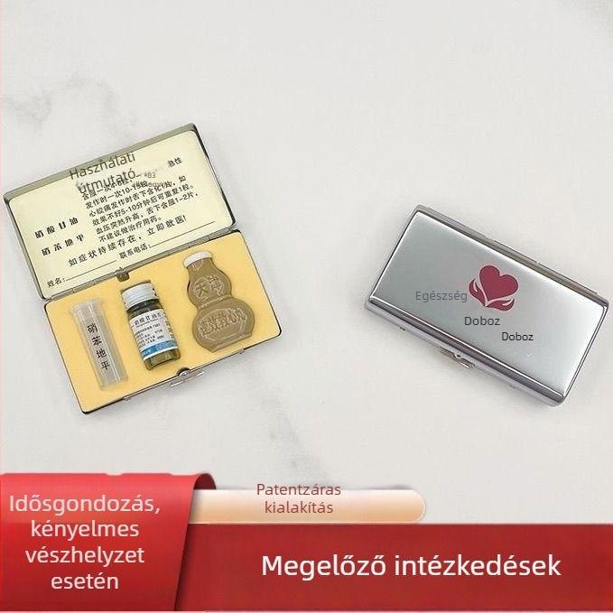 Kompakt, hordozható, zárt sürgősségi gyógyszeres doboz középkorúak és idősek számára, rozsdamentes acélból