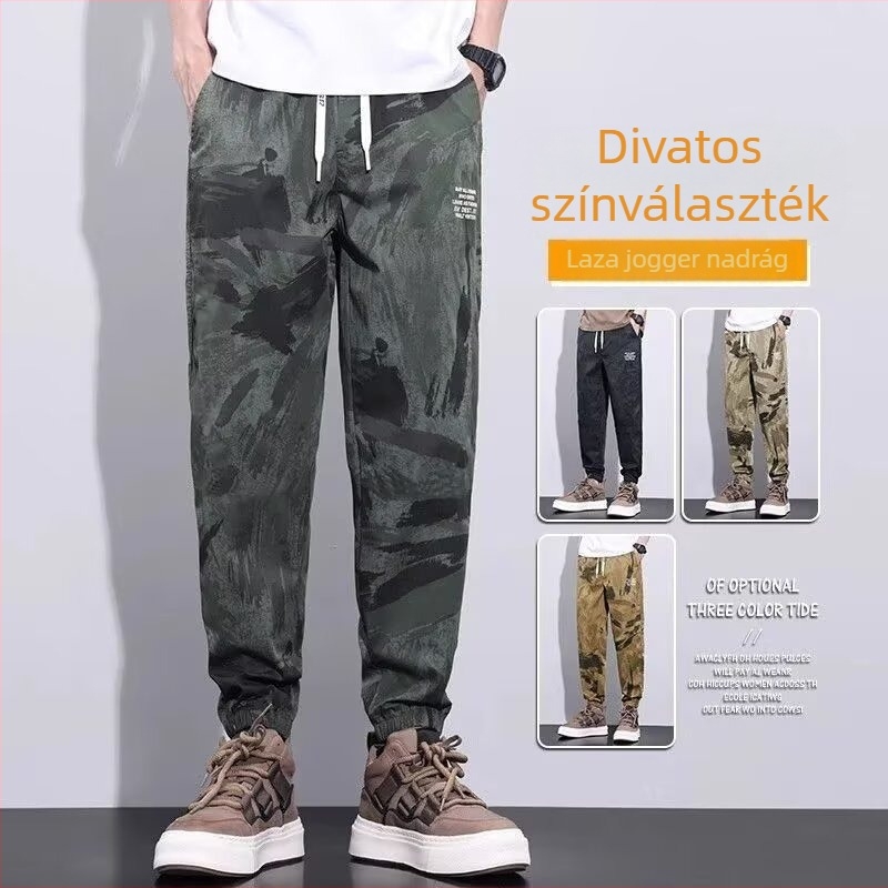 Férfiak laza Casual nadrág kamuflázás mintával, légáteresztő, vékony nyári fazon