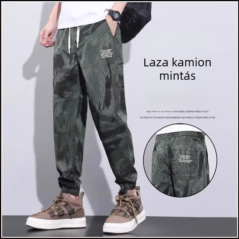 Férfiak laza Casual nadrág kamuflázás mintával, légáteresztő, vékony nyári fazon