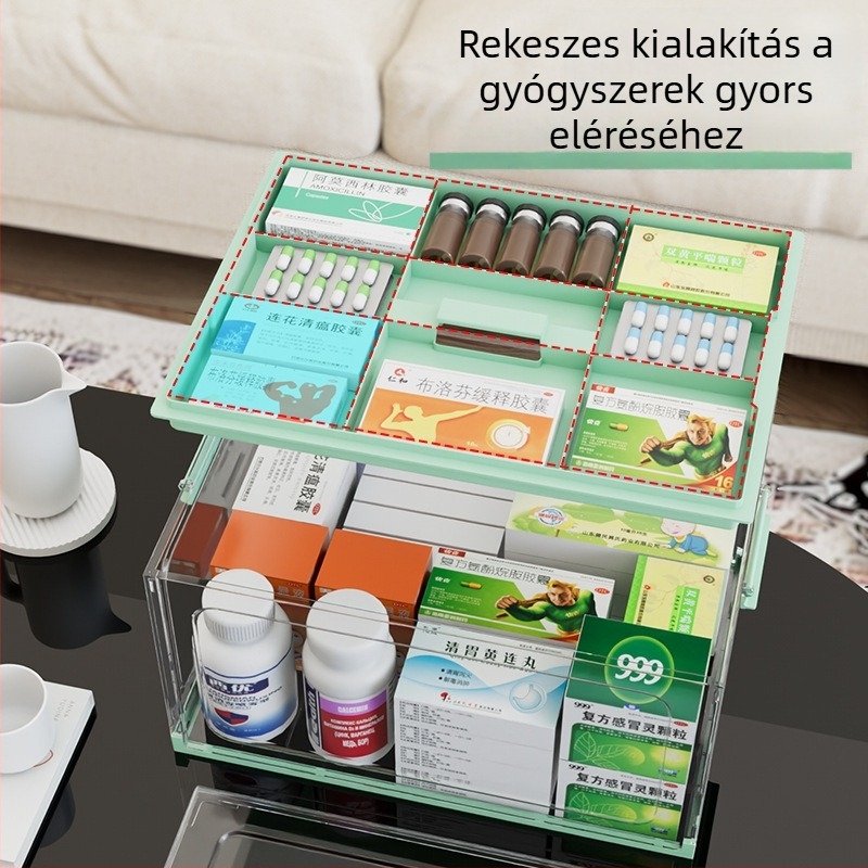 Hordozható átlátszó, többrétegű orvosi doboz otthoni használatra, nagy kapacitású tároló, több rekesz, gyógyszerek rendszerezése osztályozással