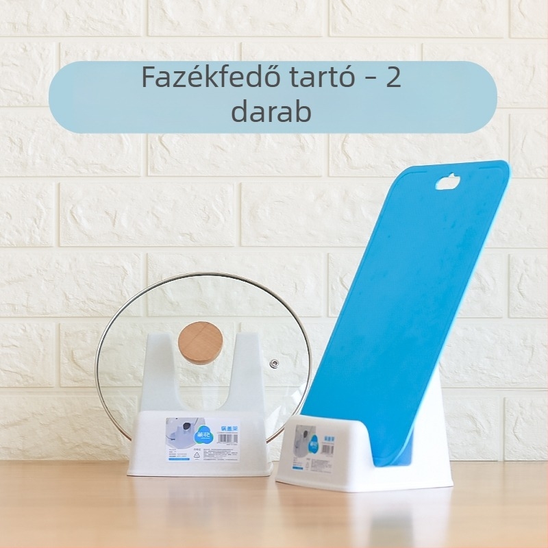 A pulton elhelyezhető fedőállvány fazekokhoz és vágódeszka tartó, műanyag tárolóállvány