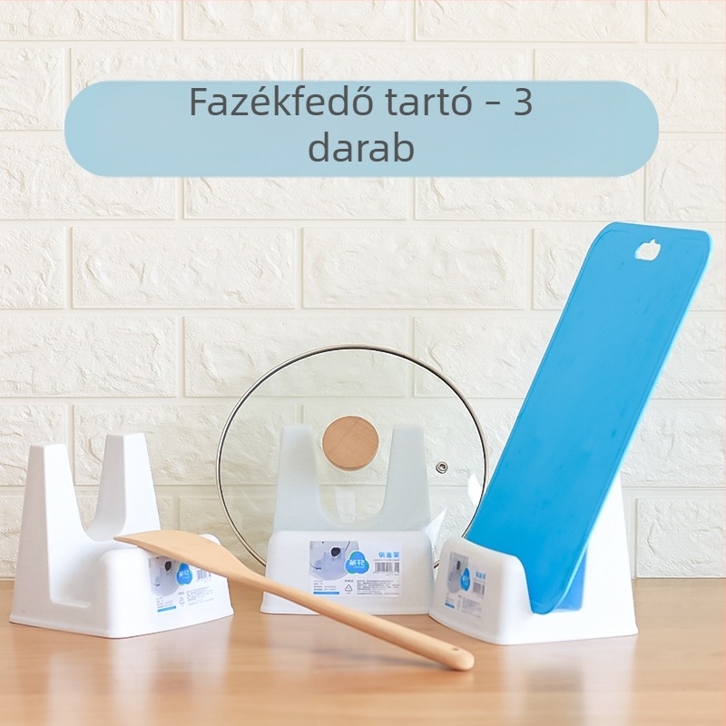 A pulton elhelyezhető fedőállvány fazekokhoz és vágódeszka tartó, műanyag tárolóállvány