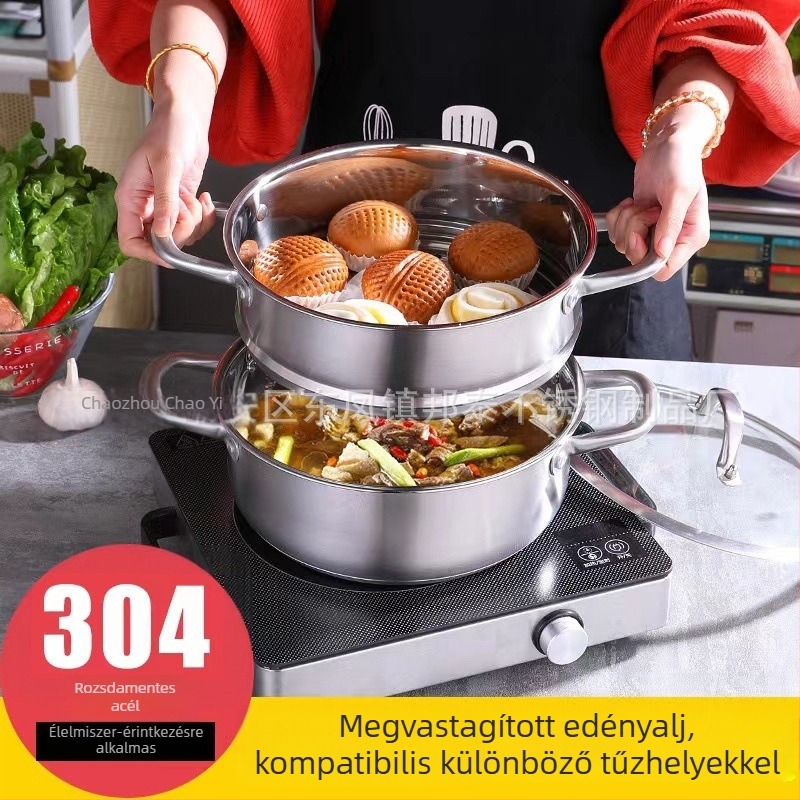 304 rozsdamentes acélból készült forró fazék dupla aljjal otthoni és kereskedelmi használatra, vastagított, nagy kapacitású, speciális edény