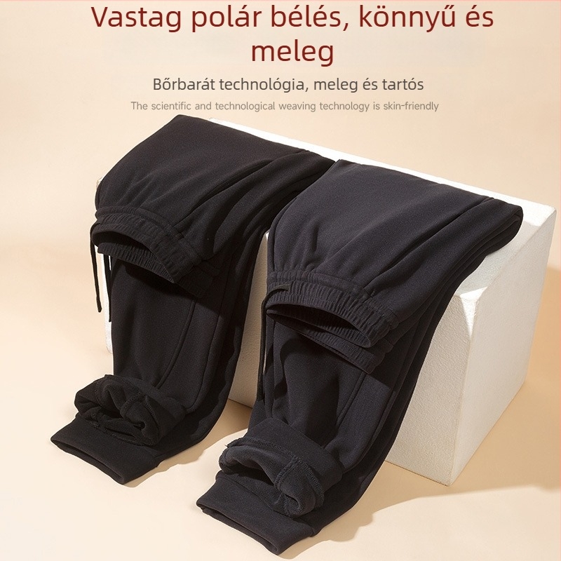 Férfi téli nadrág fleece-béléssel, egyenes szabású, casual sport, meleg és szélálló
