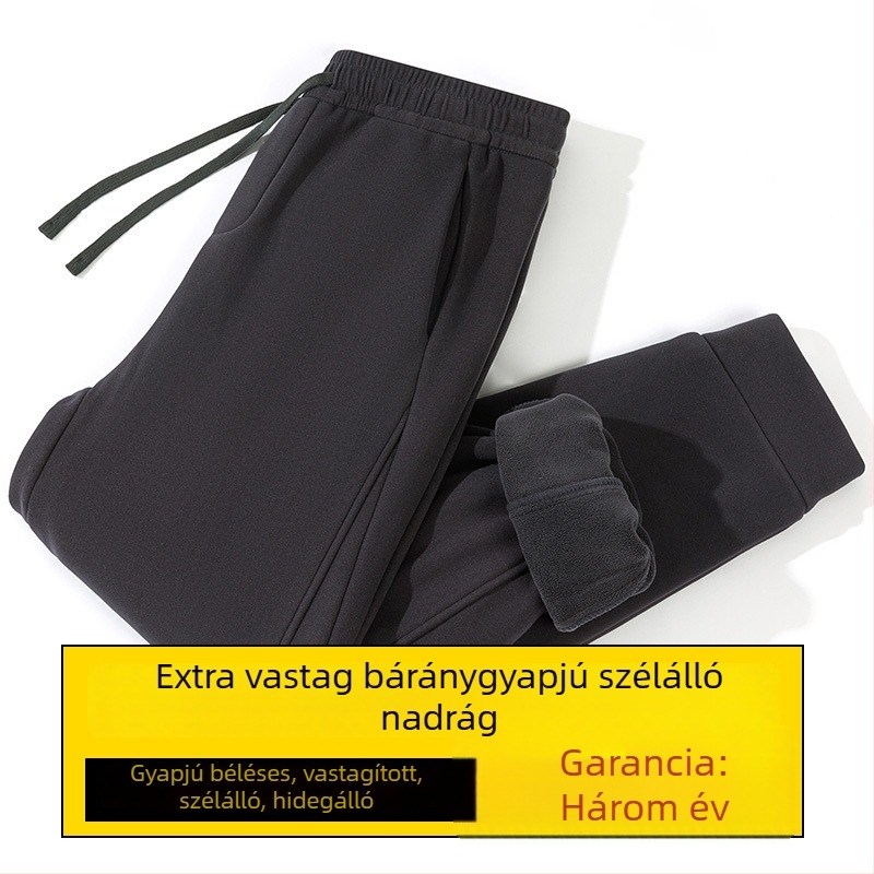 Férfi téli nadrág fleece-béléssel, egyenes szabású, casual sport, meleg és szélálló