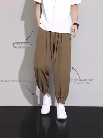 M-8XL Ice Silk férfi nyári vékony nadrág, cropped hossz, zsinórral, japán streetwear stílus