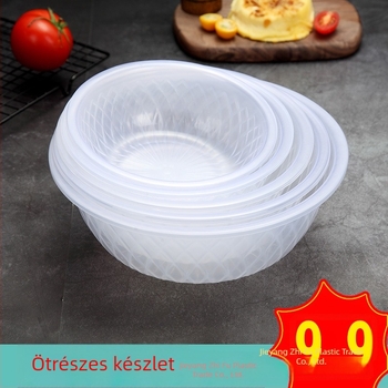 Otthoni használatra szánt kerek, átlátszó műanyag mosótálak 5 darabos készlete, ideális gyümölcsök mosására, arcmosásra és ruhák mosására.