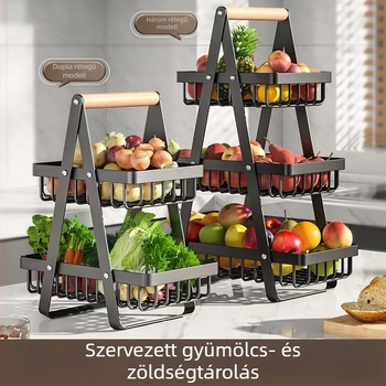 Konyhai pultra helyezhető, több emeletes gyümölcs- és zöldségtároló kosár