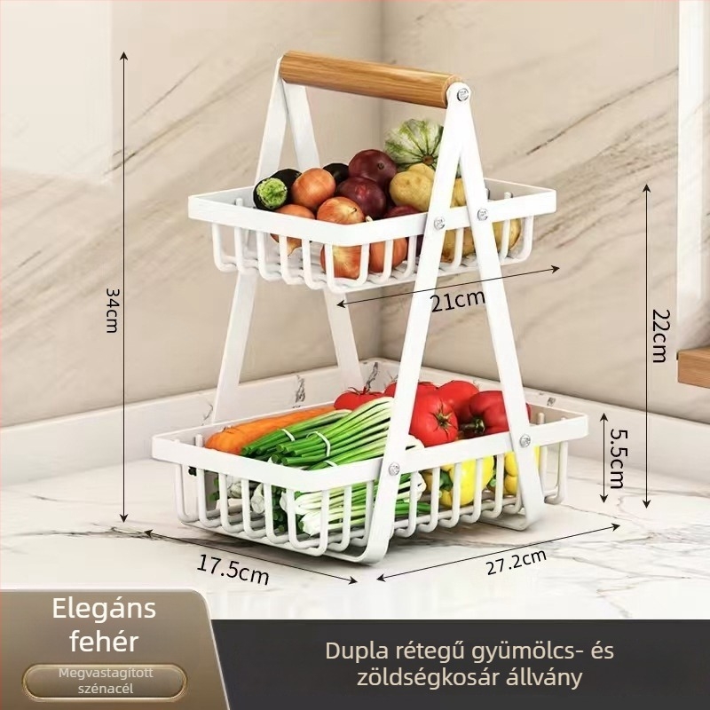 Konyhai pultra helyezhető, több emeletes gyümölcs- és zöldségtároló kosár