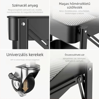 Szerelés nélküli összecsukható tároló kocsi konyhára, kerékkel