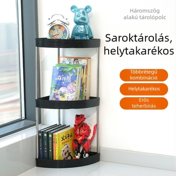 Konyhai sarokban elhelyezhető multifunkciós tároló polc felülettel a fűszerek, olaj, só, szósz és ecet számára