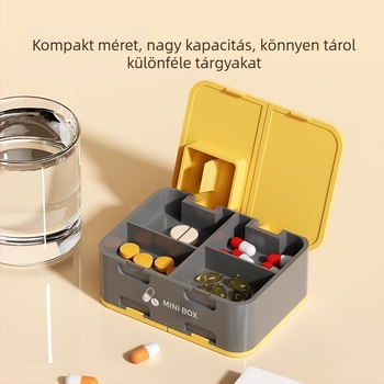 Kétoldalas tablettavágó és adagoló, 7 rekeszes mini tablettatartó, hordozható gyógyszer szervező, zárt tároló doboz