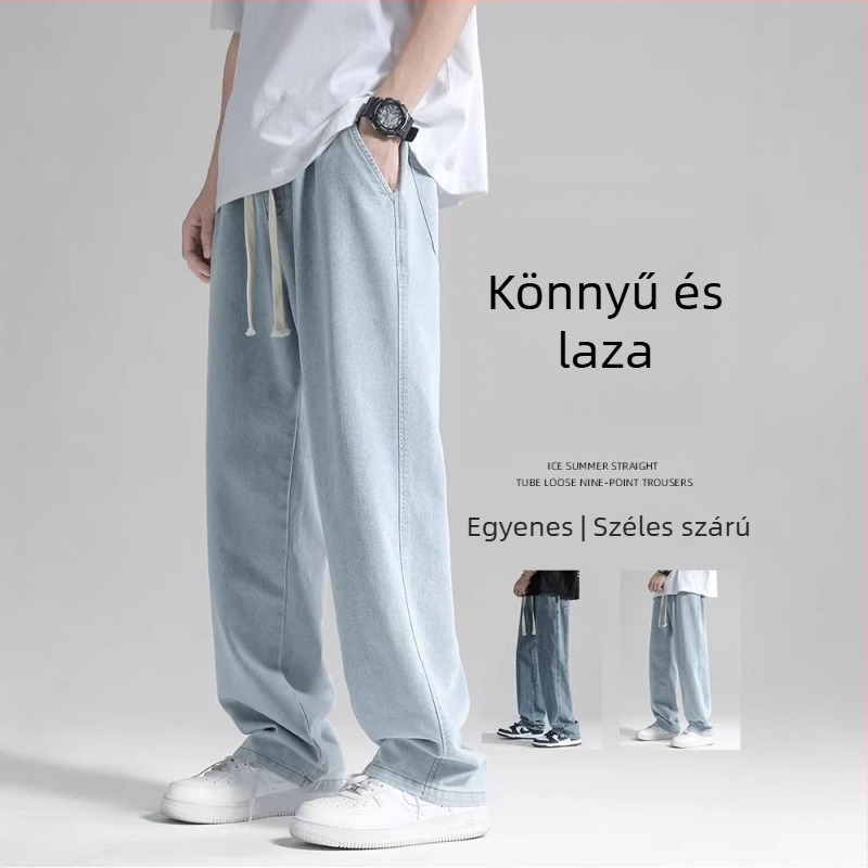 Vintage férfi farmernadrág nyárra, vékony anyag, laza fazon, egyenes szárú, HK-stílusú, mindennapi nadrág