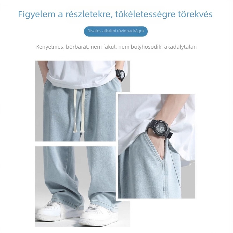 Vintage férfi farmernadrág nyárra, vékony anyag, laza fazon, egyenes szárú, HK-stílusú, mindennapi nadrág