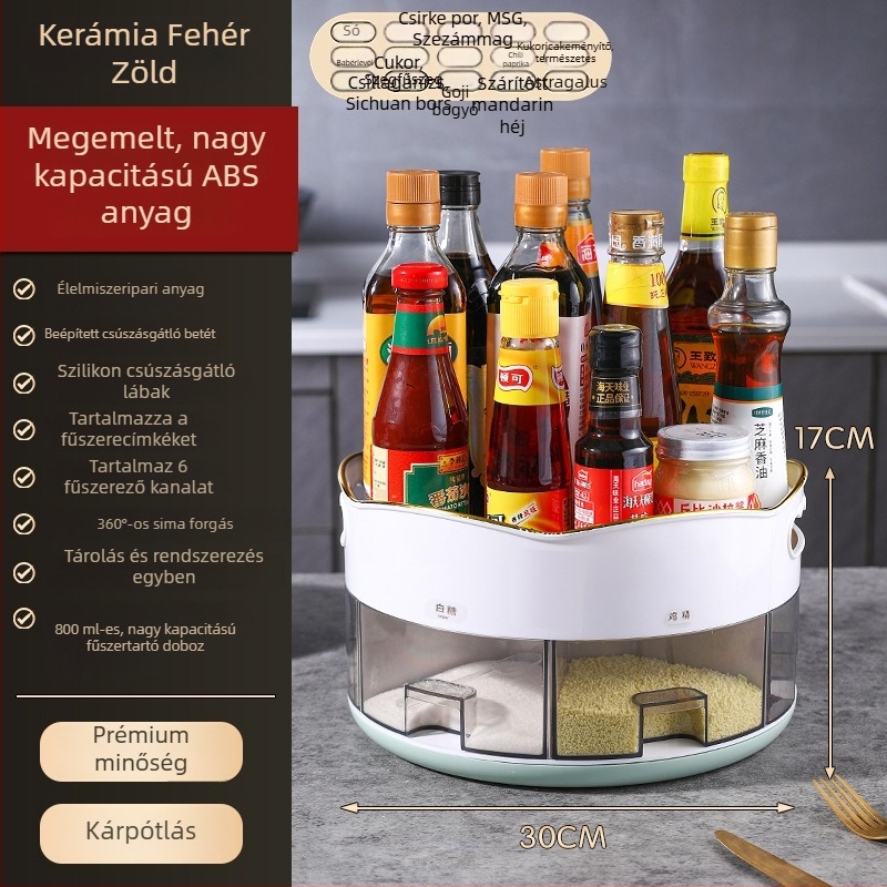 Konyhai forgó fűszertároló doboz, többfunkciós asztali tároló, nagy kapacitású zárható fűszeresüveg-készlet