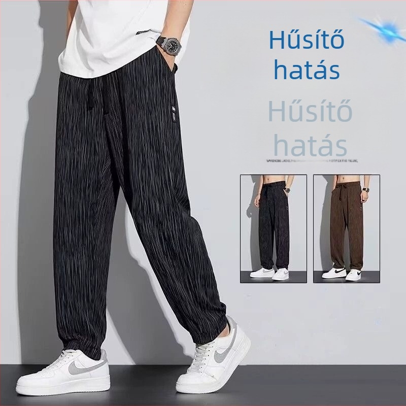 Férfi Ice Silk nadrág nyárra, vékony, laza fazon, gyorsan száradó, egyenes vágású, casual sportnadrág, 2025 új stílus, plusz méret