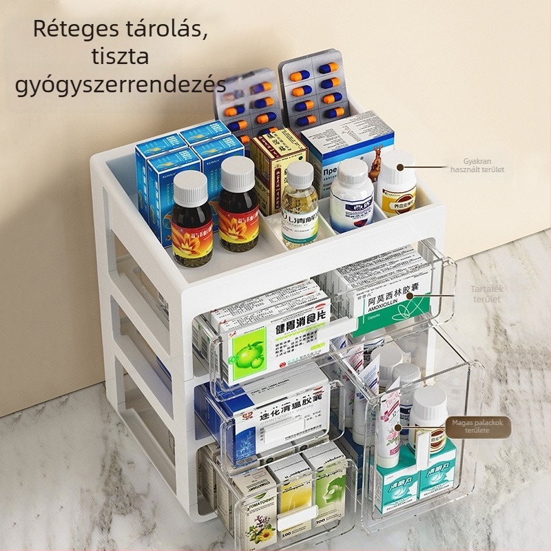 Xingyou Otthoni gyógyszeres doboz fiókokkal, többszintű, nagy kapacitású gyógyszer rendező
