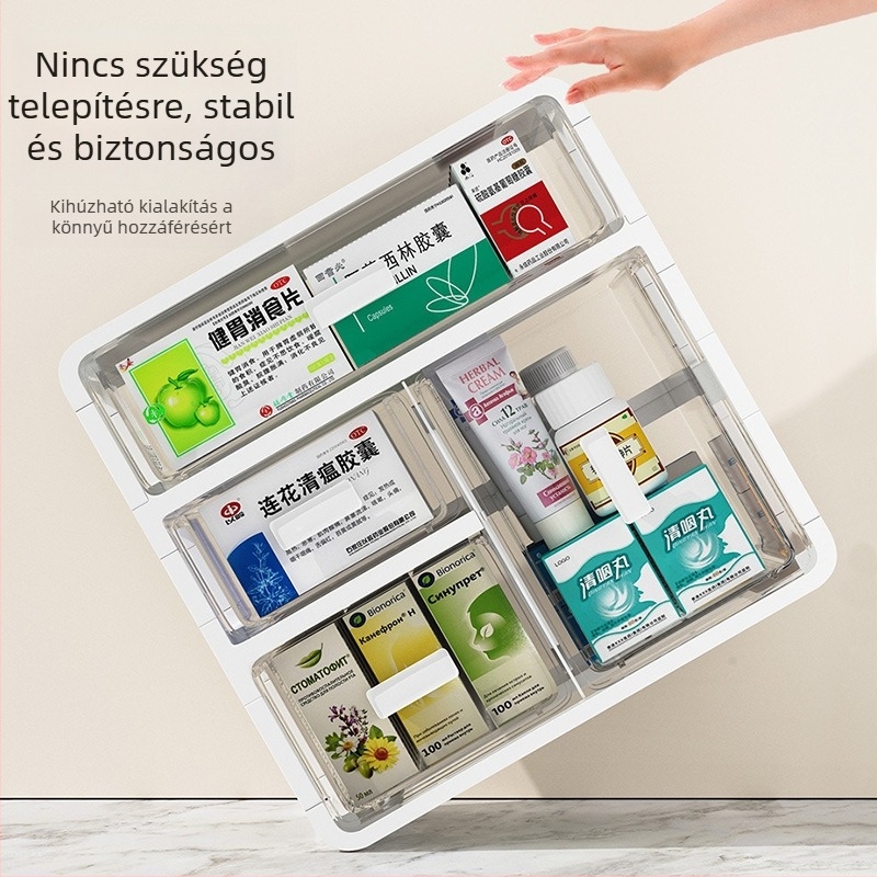 Xingyou Otthoni gyógyszeres doboz fiókokkal, többszintű, nagy kapacitású gyógyszer rendező