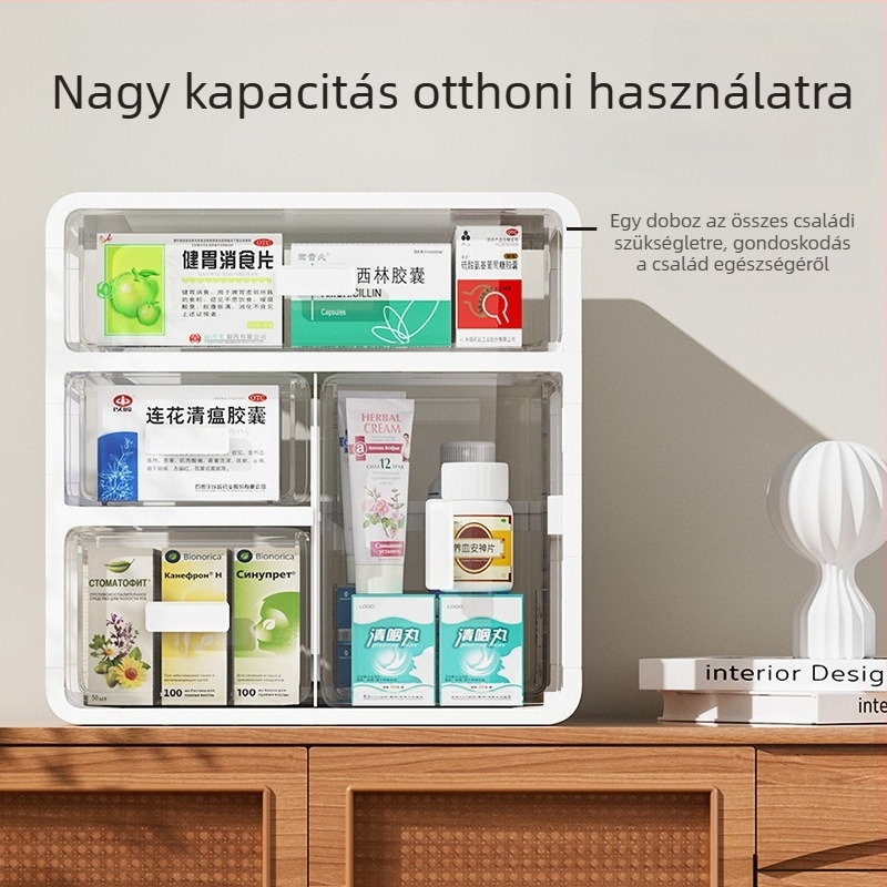 Xingyou Otthoni gyógyszeres doboz fiókokkal, többszintű, nagy kapacitású gyógyszer rendező