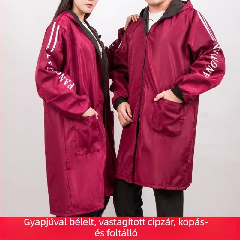Flís bélelt vastag ujjú kötény felnőtteknek – vízálló és olajálló téli konyhai munkaruházat