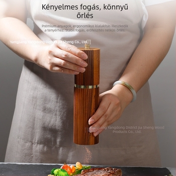 Aranyszínű acélgyűrű, fekete-fehér akácfa, multifunkciós borsőrlő kerámiamaggal és tengeri só tárolóval