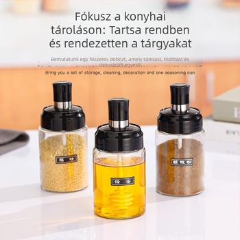 Üveg fűszertartó palack beépített kanállal és fedővel, nedvességzáró készlet sóhoz, csirke kivonathoz és nátrium-glutamáthoz