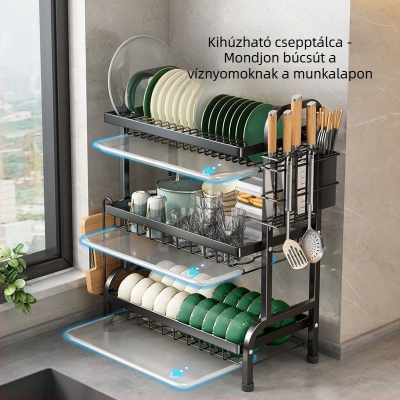 Konyhai edényállvány, többszintű, vastagított szénacélból, asztali szárító, modern minimalista dizájn