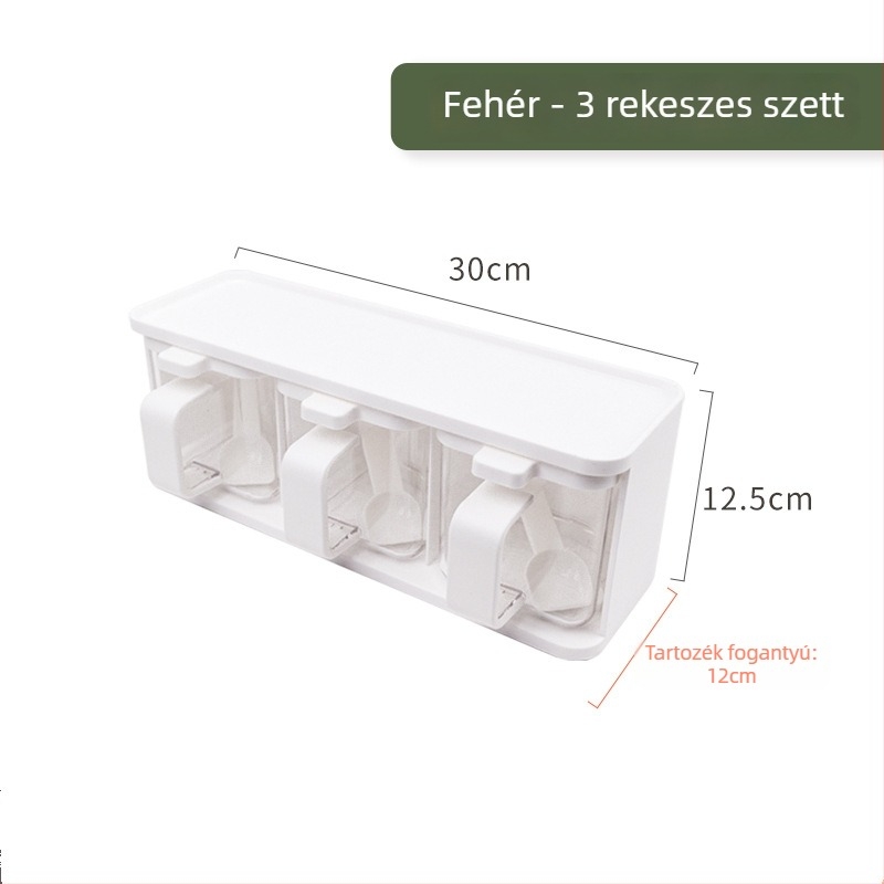 KM négyszögletes fűszertartó kanállal, műanyag MSG és só tároló