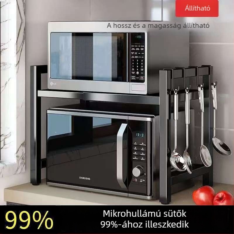 Meghúzható mikrosütő állvány a munkalapra, 42–64 cm-es állítható hossz, fémből készült konyhai tároló polc, modern minimális dizájn