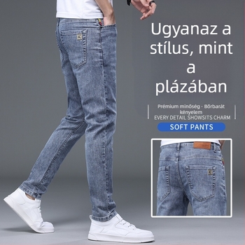 Férfiak számára készült, kiváló minőségű mosott farmernadrág, slim straight szabás, középmagas derék, cipzáras, mindennapi nadrág több zsebbel