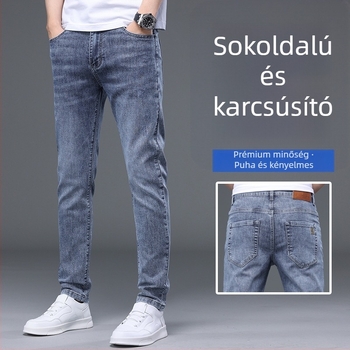 Férfiak számára készült, kiváló minőségű mosott farmernadrág, slim straight szabás, középmagas derék, cipzáras, mindennapi nadrág több zsebbel
