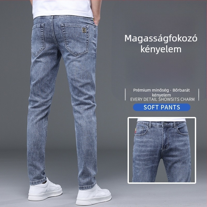 Férfiak számára készült, kiváló minőségű mosott farmernadrág, slim straight szabás, középmagas derék, cipzáras, mindennapi nadrág több zsebbel
