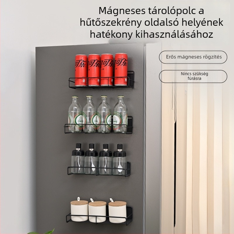 Mágneses fűszertartó, falra szerelhető, fúrás nélkül, fém tároló