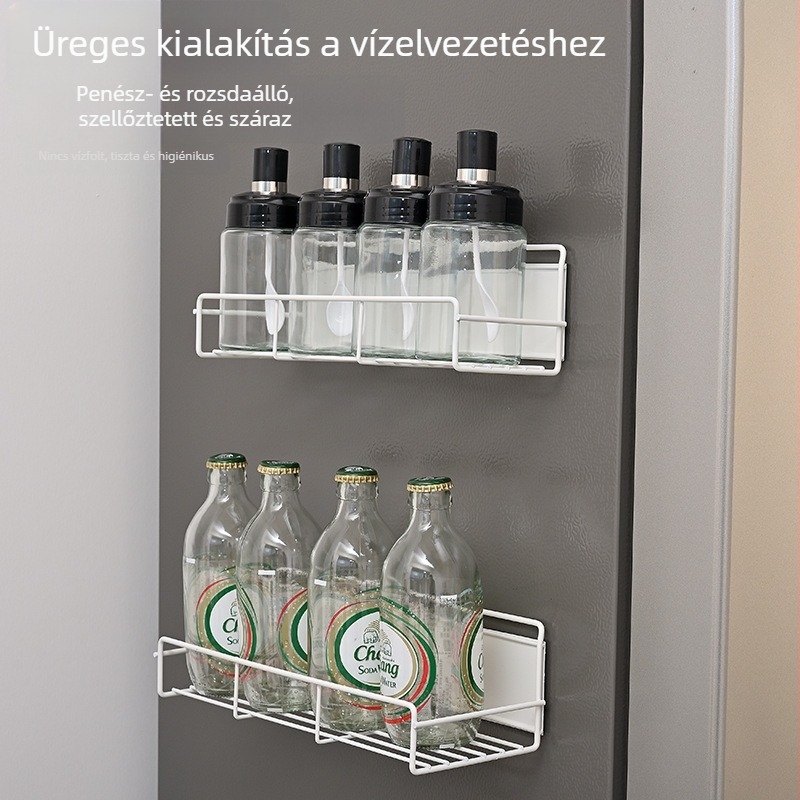 Mágneses fűszertartó, falra szerelhető, fúrás nélkül, fém tároló