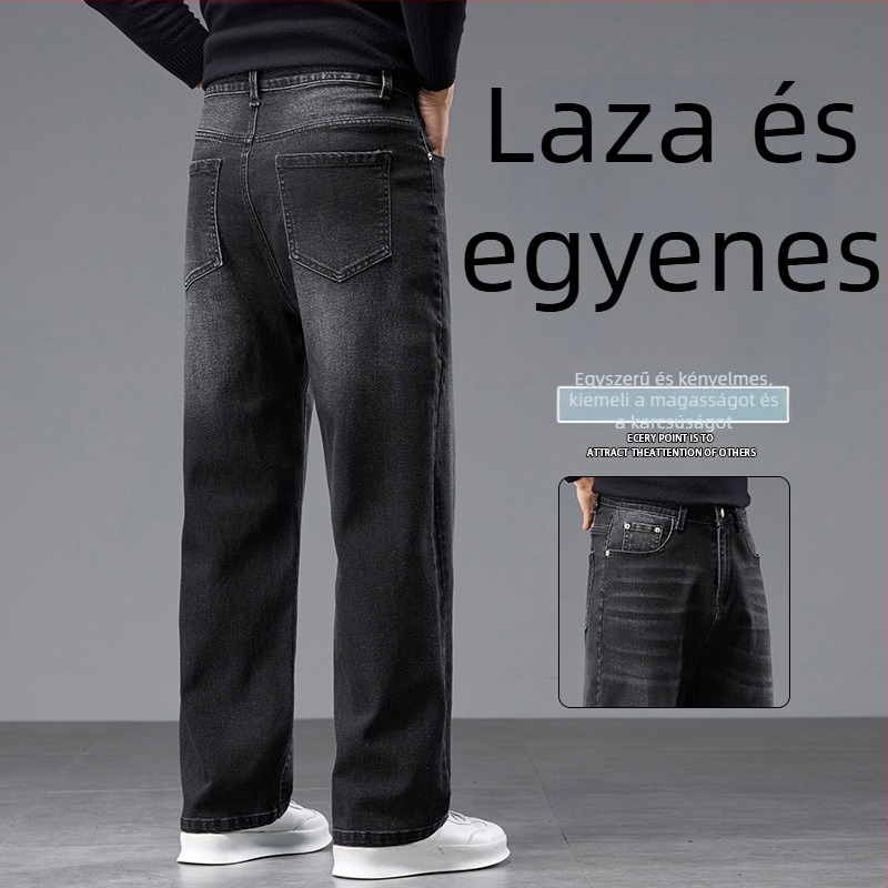 Férfi prémium farmerok ősz-tél szezonra, lazán szabott, széles lábszárú, egyenes szabású nadrág, elasztikus