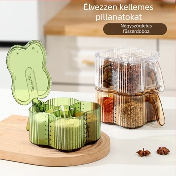 Négy rekeszű fűszeres doboz fedéllel, modern konyhai tároló