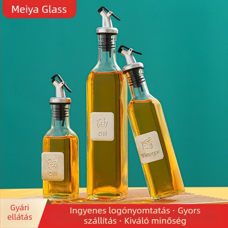 Négyzet alakú üveg olajtartó a konyhához, szivárgásmentes, olívaolajhoz, szójaszószhoz és ecethez