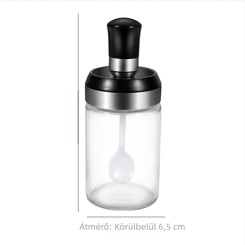 Üveg fűszertartó kanállal, zárható fedéllel
