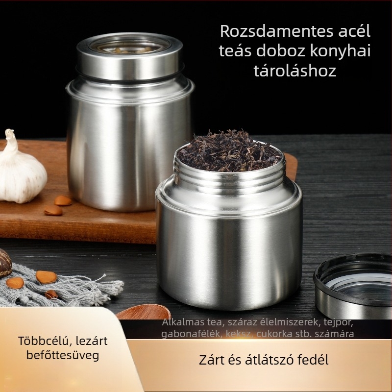 304 rozsdamentes acél zárható, átlátszó tárolóedény – többfunkciós teához, kínai gyógynövényeknek és élelmiszerekhez, nedvességálló, frissességmegőrző