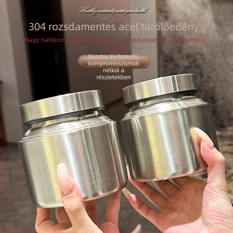 304 rozsdamentes acél nedvességzáró tárolóedény átlátszó zárófedelemmel, nagy kapacitás tealevelekhez, kávébabokhoz és gabonákhoz