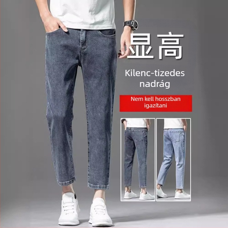 Férfi bokáig érő farmer, egyenes szabású, casual, 2024 tavasz-nyár, elasztikus, könnyű denim