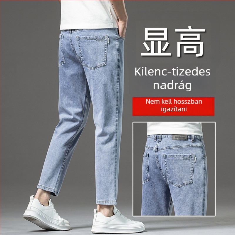 Férfi bokáig érő farmer, egyenes szabású, casual, 2024 tavasz-nyár, elasztikus, könnyű denim