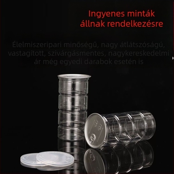 Átlátszó PET snack- és popcorn tároló üveg, élelmiszer-minőségű, zárható és könnyen nyitható fedéllel