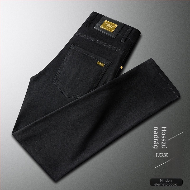 Férfi fekete farmernadrág nyújtható anyagból, slim-straight szabás, fleece béléssel, prémium minőség