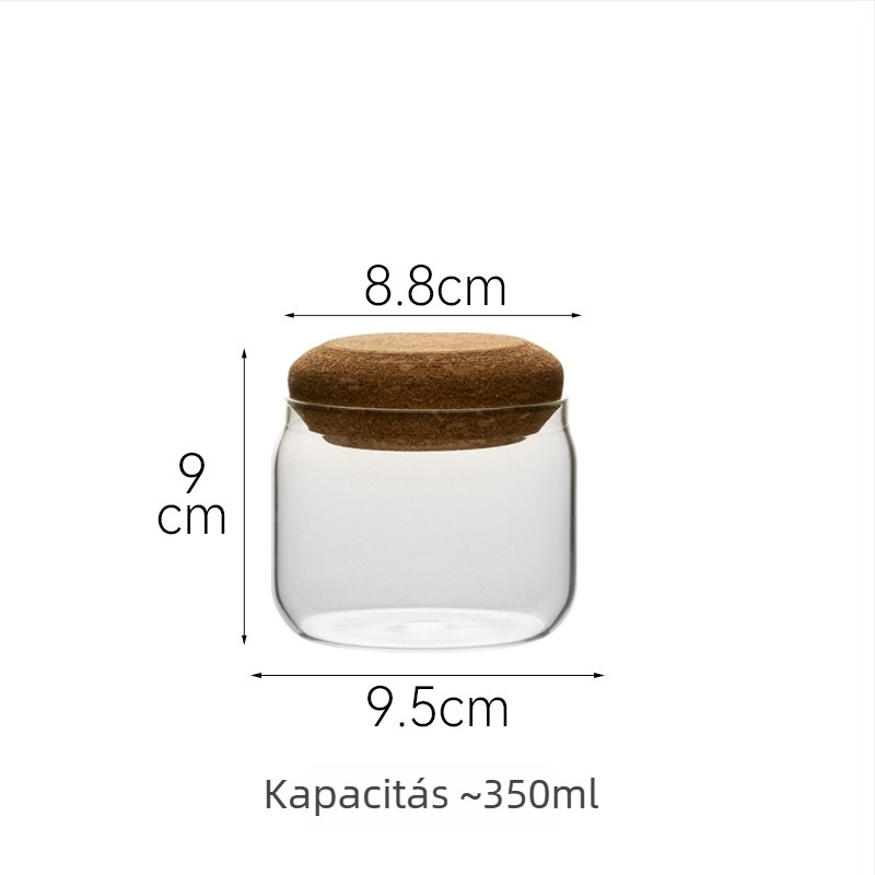 Prémium, minimalistán átlátszó üveg tároló, kör alakú snack és tea tároló, zárt kávébab-tároló